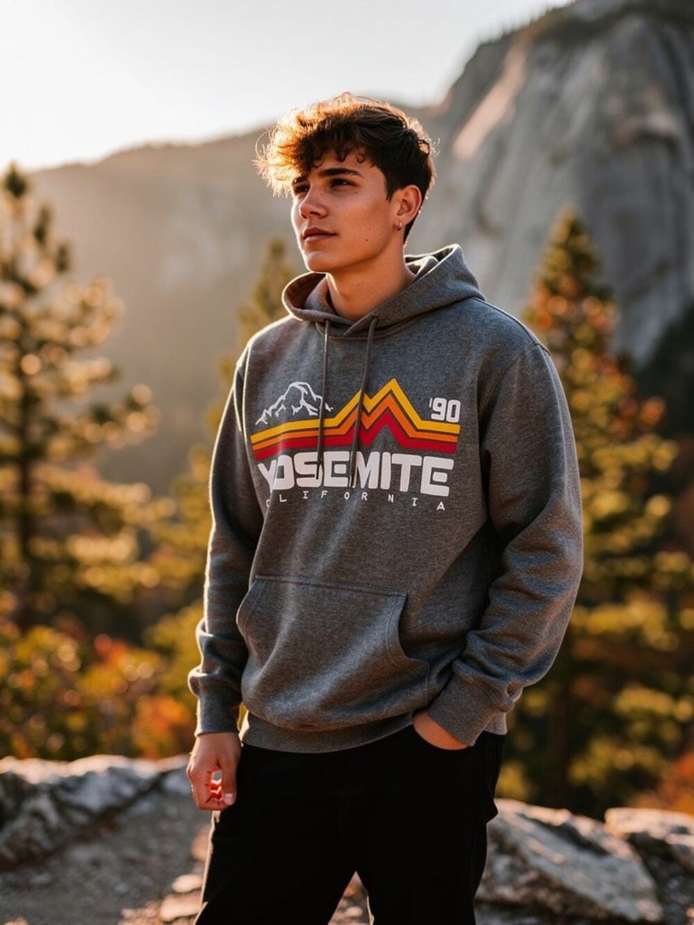 Prairie Mt Embroidered ‘90 Yosemite Dark Gray Pullover Hoodie Sz S
